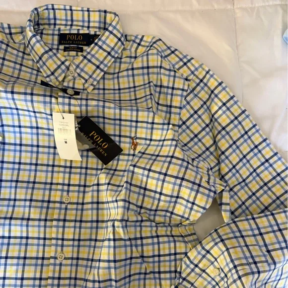 Ralph Lauren Men's Checkered Shirt in Blue and Yellow - Picture 2 of 5